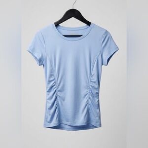 LIJA Women's Medium Light Blue Ruched Short Sleeve Activewear Top Tennis Yoga